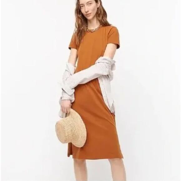 J. CREW Midi T-Shirt Dress Brown Chestnut Tan Sz L {X26} - Picture 1 of 6